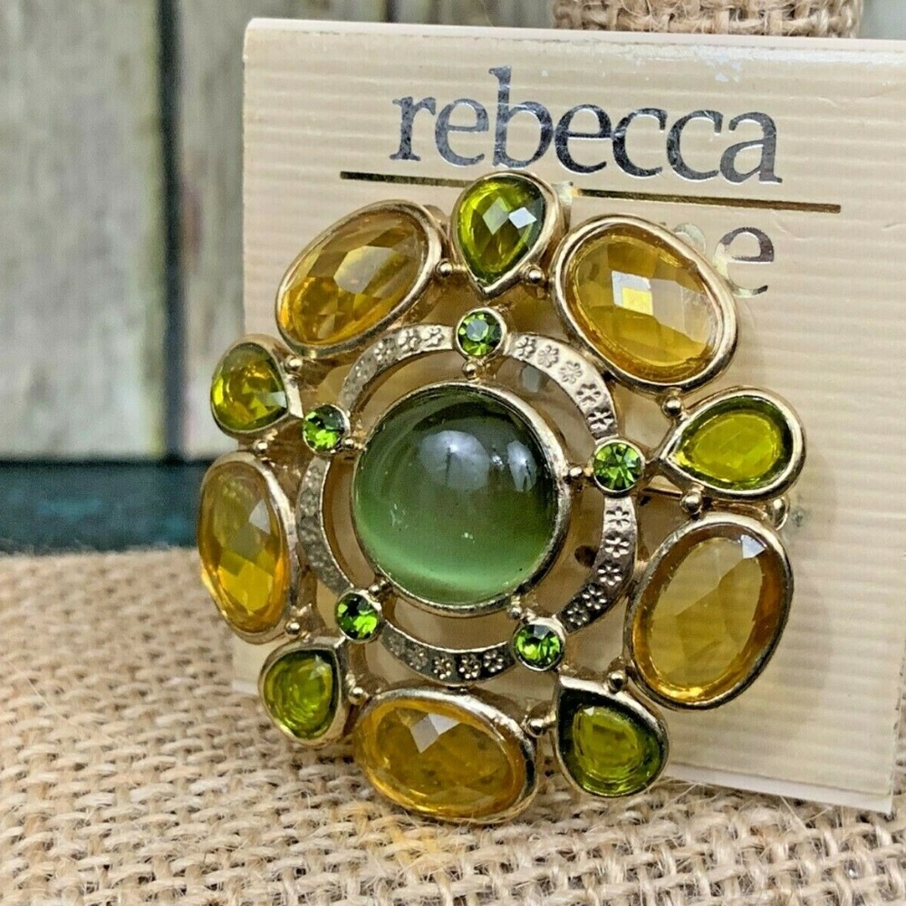 Rebecca Malone Green Yellow Gold Toned Pin Brooch